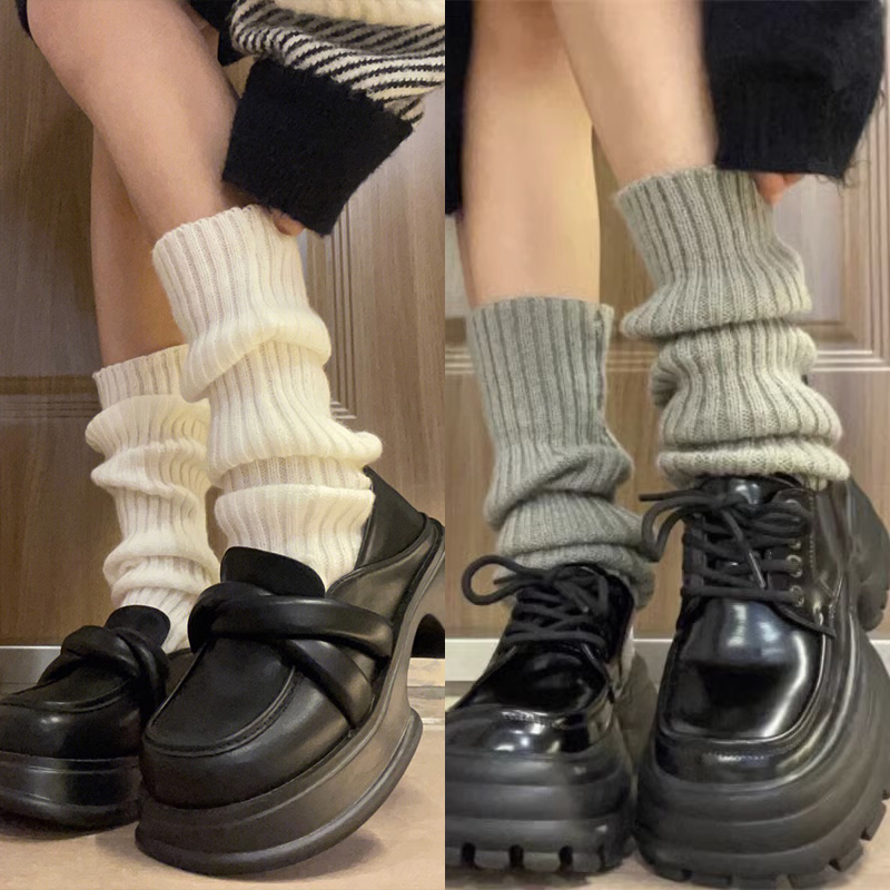 秋冬宽松腿套日系少女百搭堆堆袜金属标袜套保暖针织鞋套女秋冬款