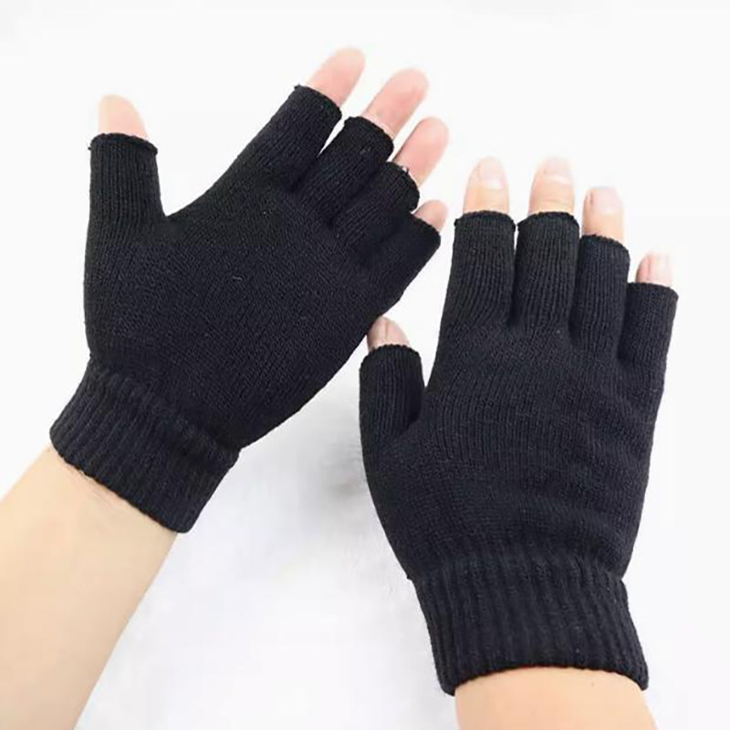 秋冬季全黑半指手套男女士成人露