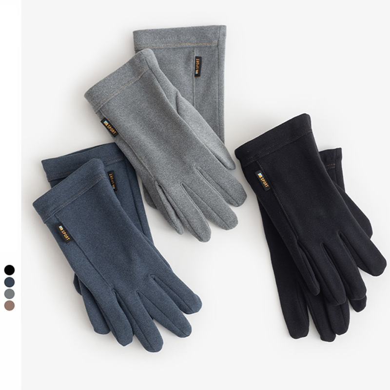 简约德绒柔软贴肤男士手套冬季骑自行车保暖春秋单层加绒轻便韩版