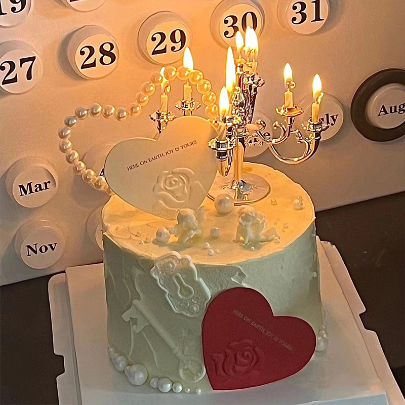 2023神情人节蛋糕装饰三八妇女节玫瑰花卡片情侣告白插件蜡烛台摆