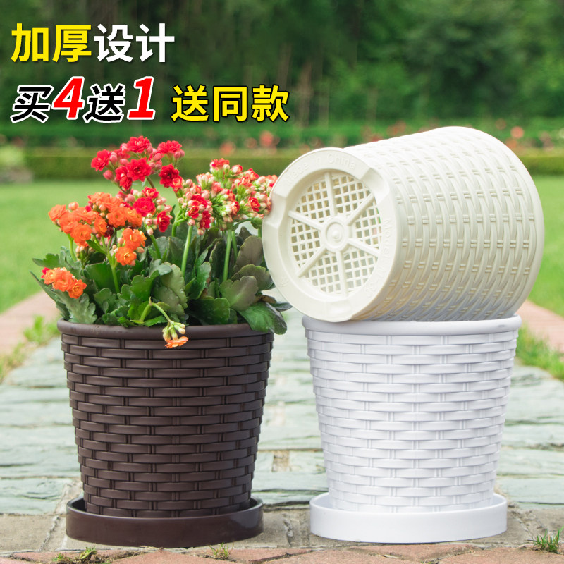 加厚仿竹编树脂花盆塑料花盆加固简约多肉圆形室内阳台黄金葛小花图片