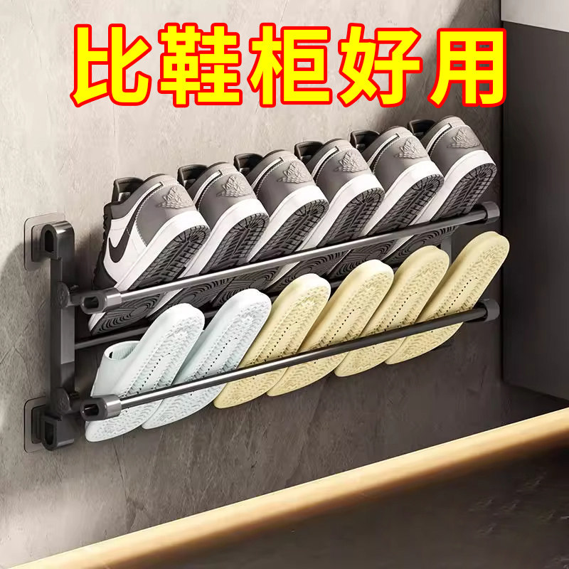 门后鞋架可折叠家用简易折叠壁挂式收纳挂墙浴室拖鞋门上鞋架子