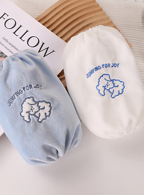 蓝色袖套女冬短款儿童护袖秋冬白学生可爱袖头羽绒服防脏工作套袖