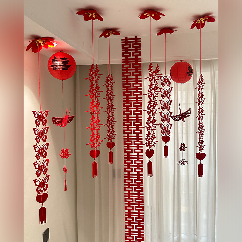 婚房装饰布置天花板吊饰结婚拉花卧室客男女