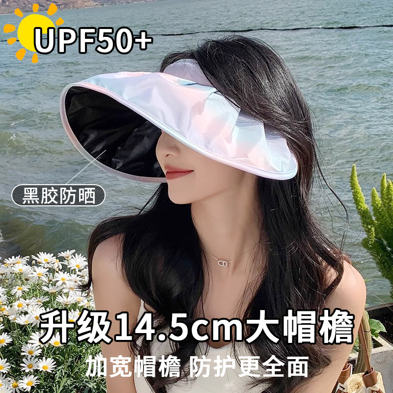 防晒帽女夏季防紫外线贝壳遮阳帽空顶太阳帽子大檐夏天彩虹可折叠