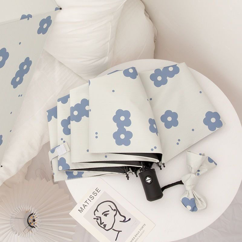 全自动雨伞小清新折叠印花伞学生晴雨两用伞黑胶防晒防紫外线遮阳