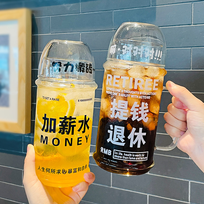 ins新款1L大容量一人饮高硼硅玻璃水壶家用杯子一盖多用玻璃水杯