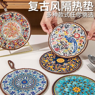 复古隔热垫耐高温砂锅防烫垫珐琅锅垫子陶瓷新中式 餐桌餐盘垫桌面