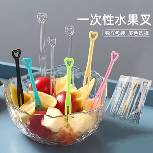 一次性水果叉塑料透明小叉子西果签蛋糕叉商用果盘叉单独包装散装