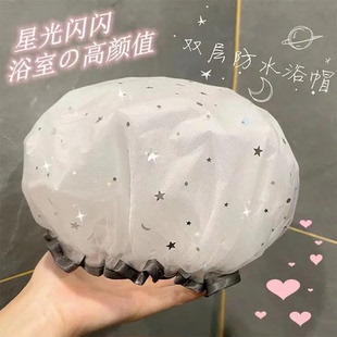 加厚浴帽防水沐浴帽淋浴双层头套帽厨房防油烟帽子女士款 洗澡发套