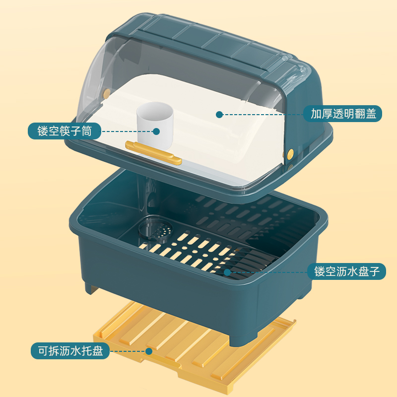 透明防尘大号台面碗盘柜装碗筷收纳箱沥水碗架碗碟收纳盒厨房置物