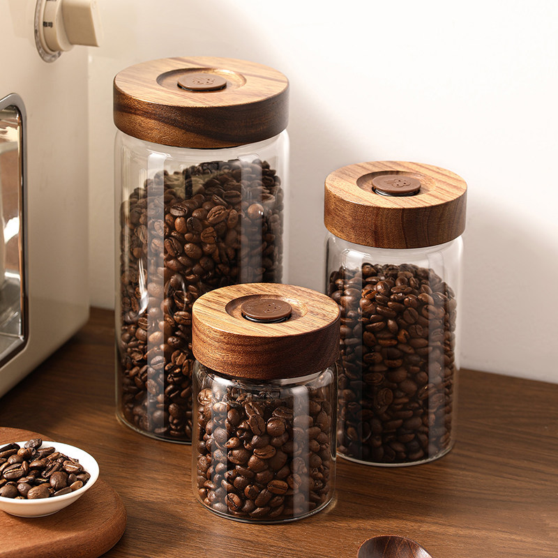 咖啡豆保存罐木盖玻璃密封罐食品级专用收纳茶叶咖啡粉养豆储存罐,厨房/烹饪用具,密封罐,淘宝优惠券,粉丝福利购,淘宝优惠卷