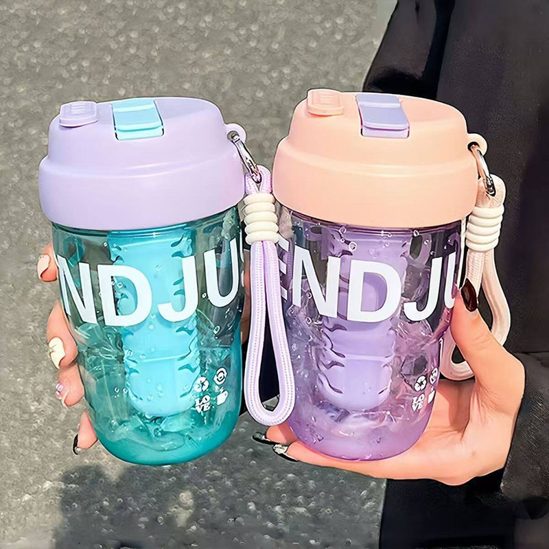颜值水杯2026新款女生泡茶杯双饮带吸管杯子学生可爱提手随行杯