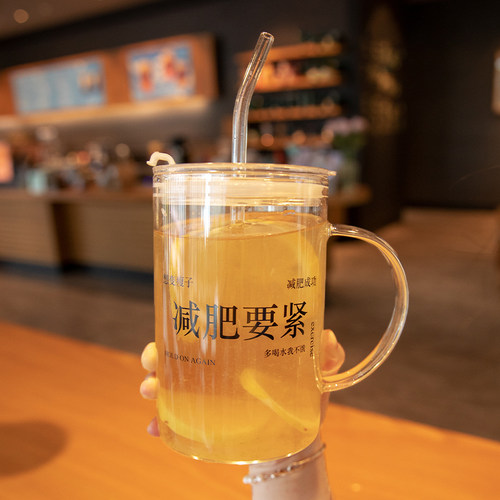 玻璃杯大容量带盖带吸管杯子