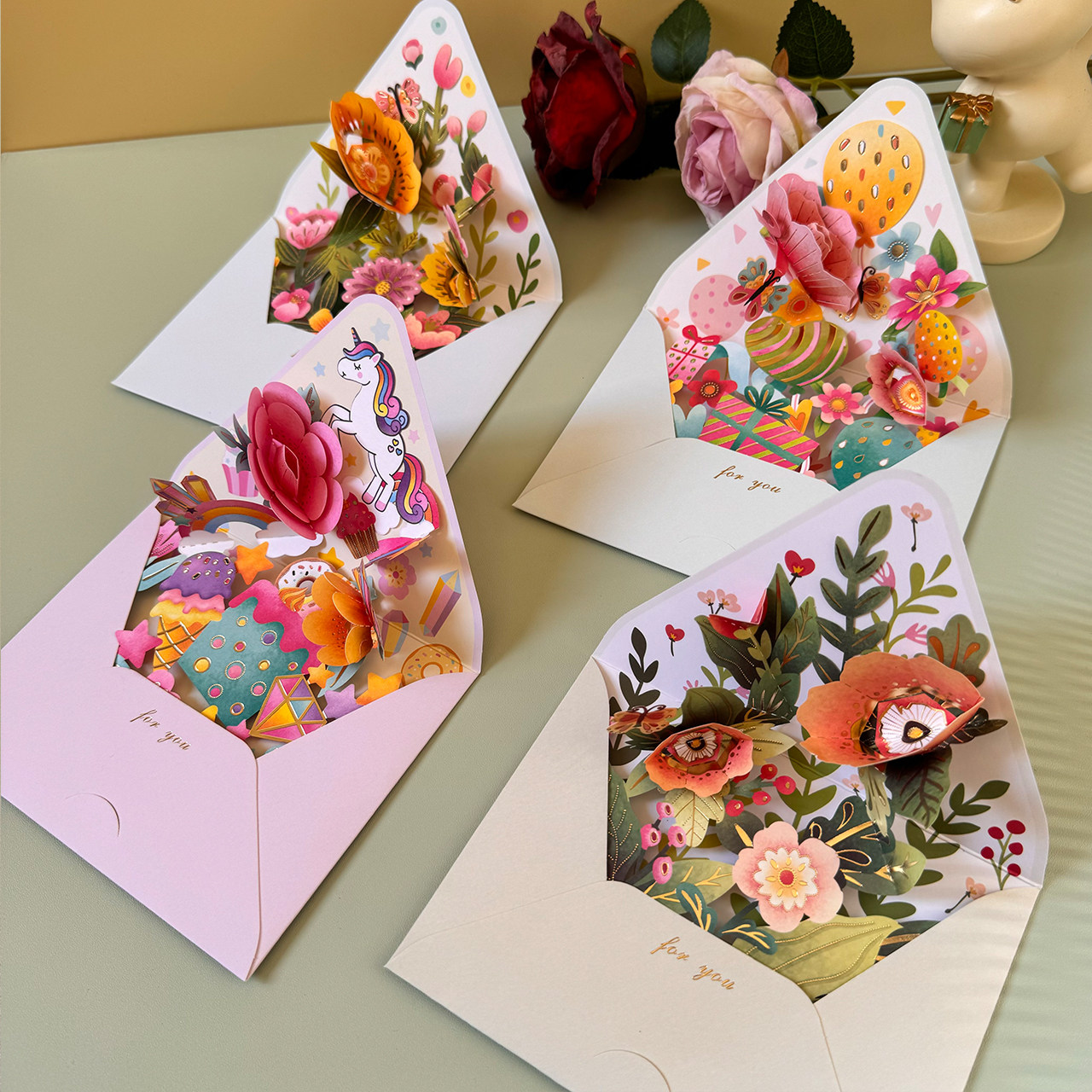 感恩教师节创意3D立体花朵贺卡高级感祝福生日感谢老师礼物卡片