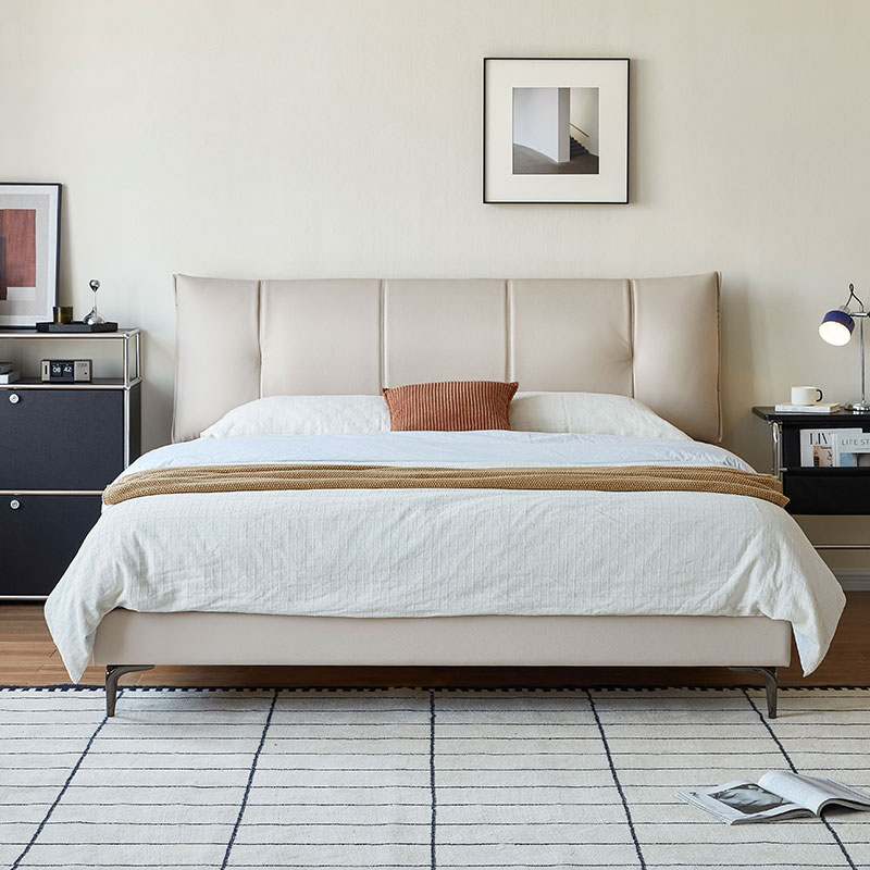 林氏KIDS家居齐边薄床头真皮床小户型双人软包卧室床现代简约木业