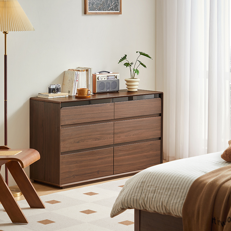 林氏家居胡桃木色六斗柜客厅靠墙