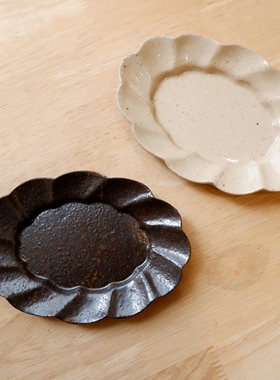 OPM生活商店|手工印胚木耳边椭圆豆皿手作粗陶小碟日式盘／解振宇