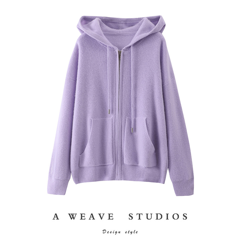 连帽羊绒开衫女秋冬加厚宽松毛衣