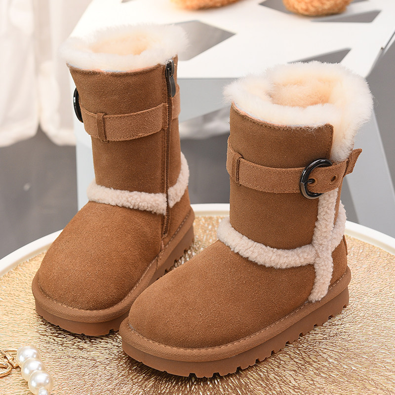 儿童皮毛一体雪地靴女童加绒加厚长筒大棉靴男童靴子2025冬季新款