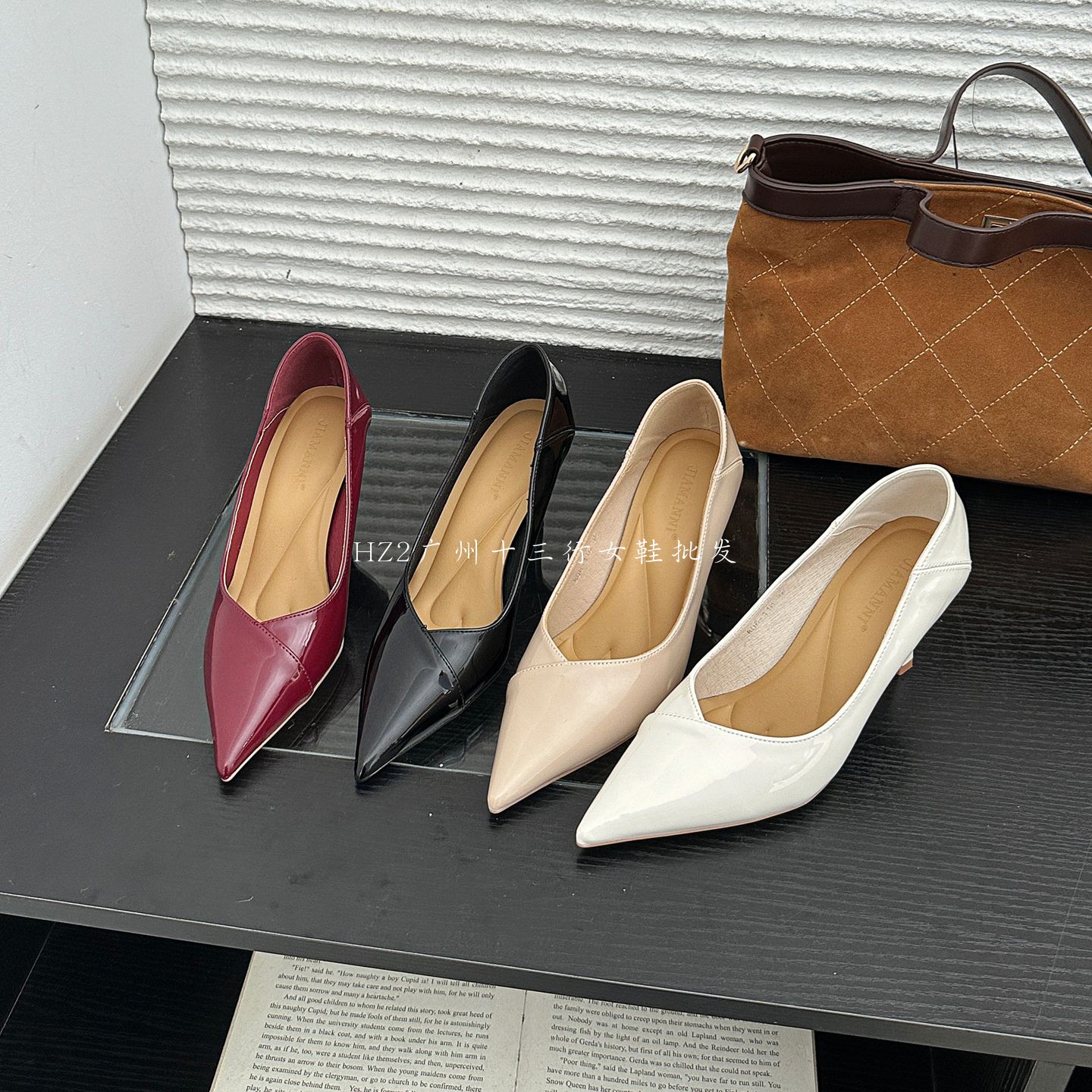 JIAMANNI 法式尖头浅口单鞋女细跟高跟鞋漆皮百搭气质通勤鞋