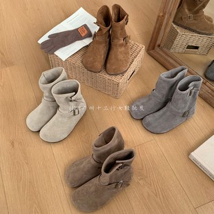 HZ2实拍复古休闲宽松短筒靴女2025秋冬新款 靴子 气质绒面穿搭时装