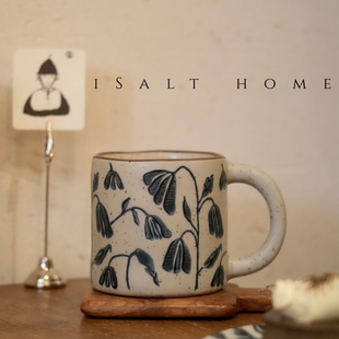 出丹麦铃兰马克杯.粗陶青花手绘喝水杯子大容量创意情侣牛奶杯