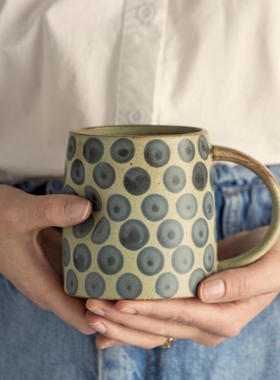 手作蓝莓马克杯.粗陶青花大容量Tinni手捏马克杯牛奶杯子/出丹麦