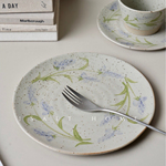 手作薰衣草盘子.粗陶青花早餐盘甜品点心盘家用菜盘复古/出丹麦