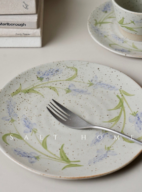 手作薰衣草盘子.粗陶青花早餐盘甜品点心盘家用菜盘复古/出丹麦