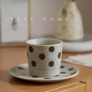 手作绿松石猪口杯.粗陶青花手绘波点咖啡拉花牛奶下午茶杯/出丹麦