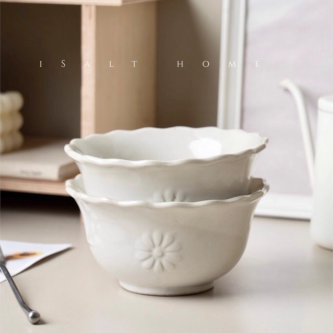 做旧复古浮雕花朵早餐碗