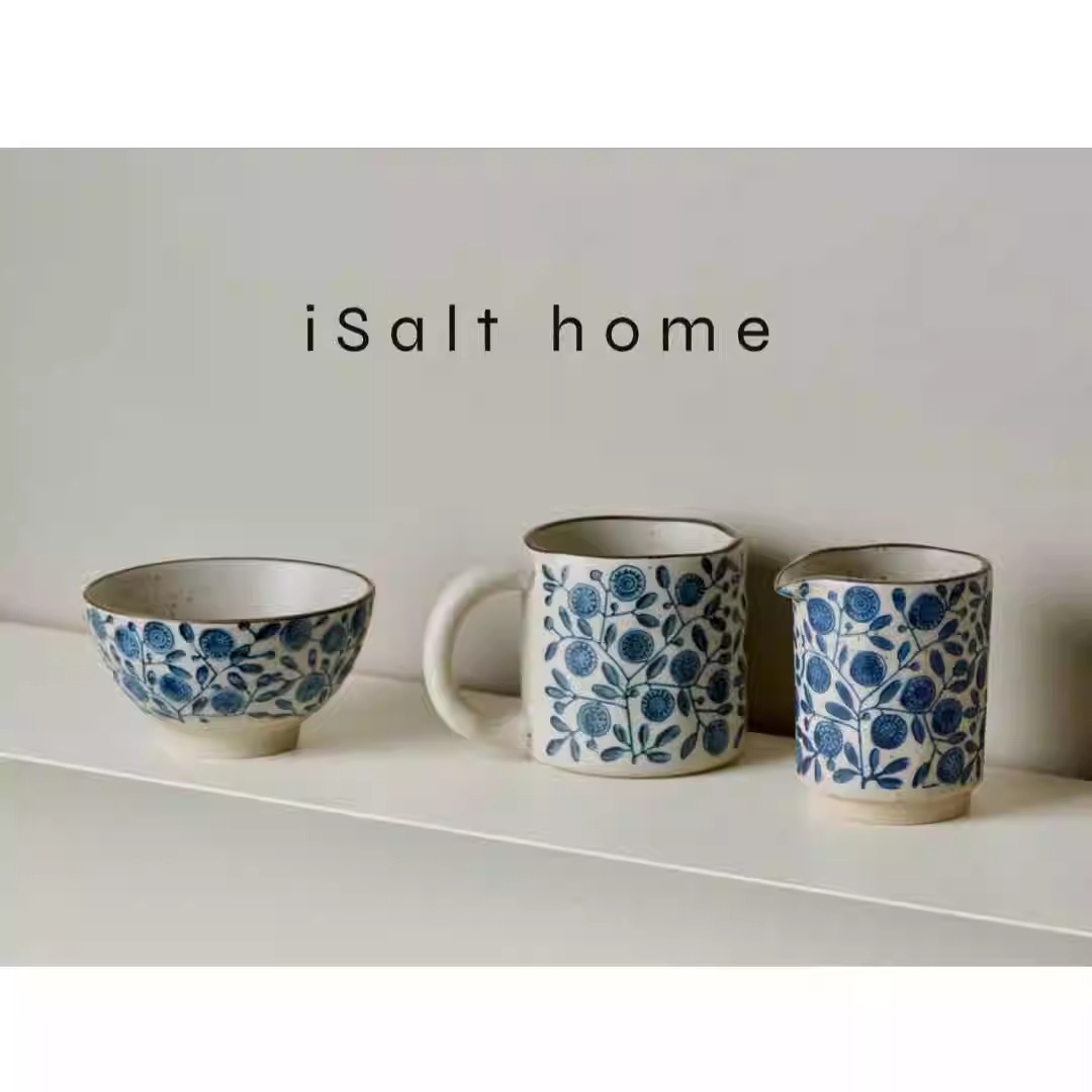 手作金盏花系列粗陶青花餐具