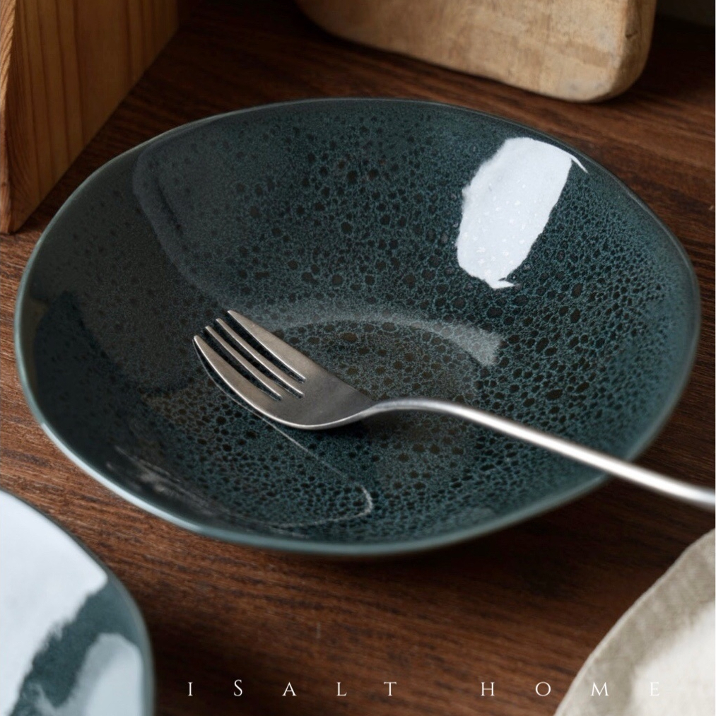 复古窑变墨绿沙拉碗18cm