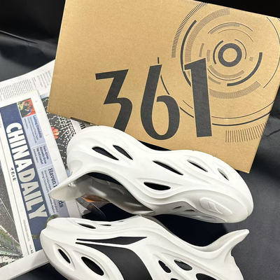 361度游鲸 春夏百搭白色男女同款潮流沙滩休闲户外洞洞鞋 白黑