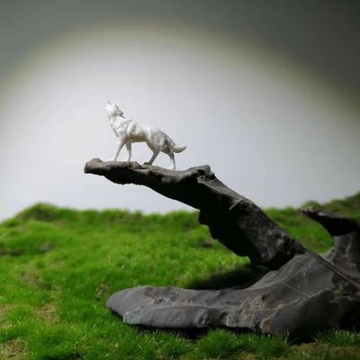 信仰狼励志仿真小动物盆景假山造景装饰沙盘枯山黑白鱼缸中控摆件