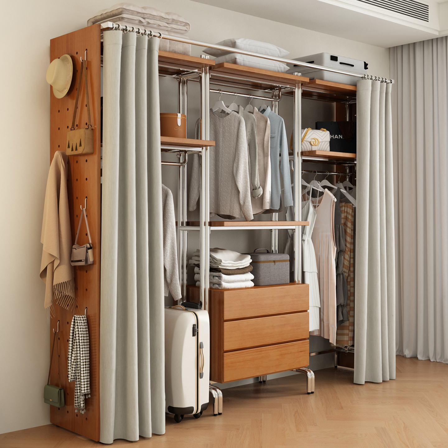 芬木置物架家具实木衣帽间