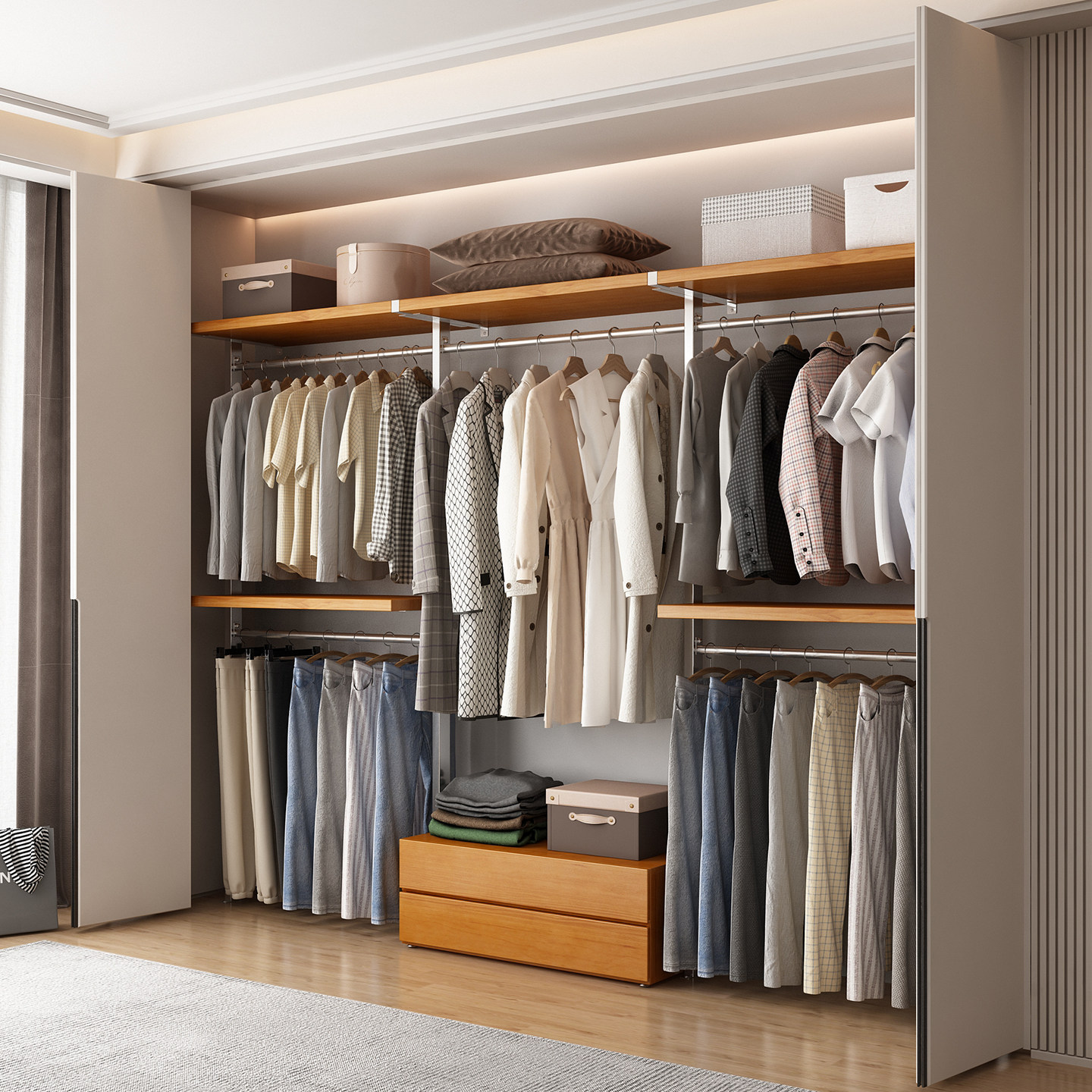 金属衣柜钢架结构开放式卧室落地砌墙挂衣架铁艺中古风衣帽间定制,住宅家具,独立衣柜,淘宝优惠券,粉丝福利购,淘宝优惠卷