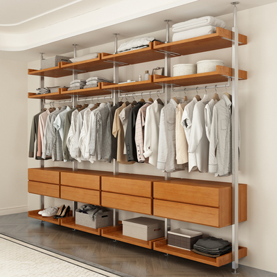 芬木家用卧室简约钢架衣柜实木