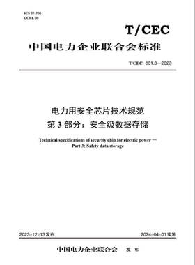 【按需印刷】T／CEC 801.3—2023 电力用安全芯片技术规范  第3部分： 安全级数据存储