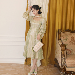 新款 改良版 法式 年轻款 旗袍连衣裙仙女裙 时尚 槿爷绿栀子2024年秋装
