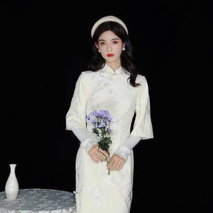 高端旗袍改良女长款 衣服秋款 丝绒 李子柒同款 槿爷2024年新款