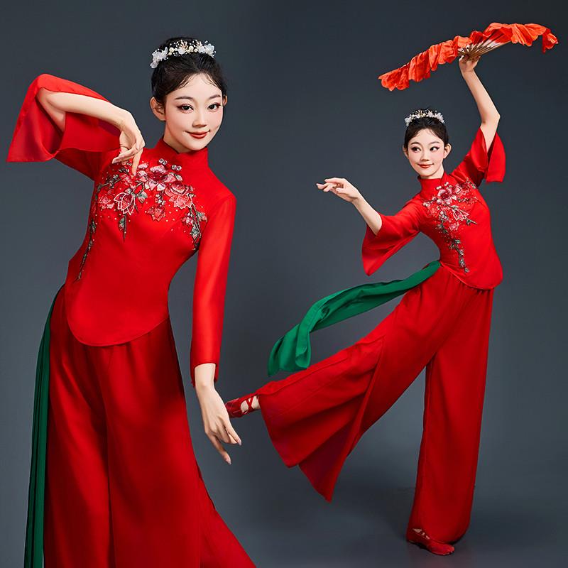 秧歌演出服飘带中国风舞蹈古典扇子舞飘逸民族广场舞表演服新款