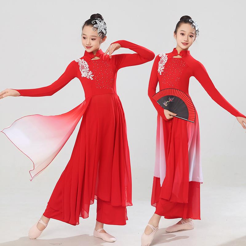 五星红旗大合唱演出服女儿童扇子舞万疆红色大摆裙胶州秧歌舞蹈服