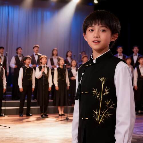 新中式马甲套装小学生风演出礼服朗诵合唱班服儿童中国高端表演服