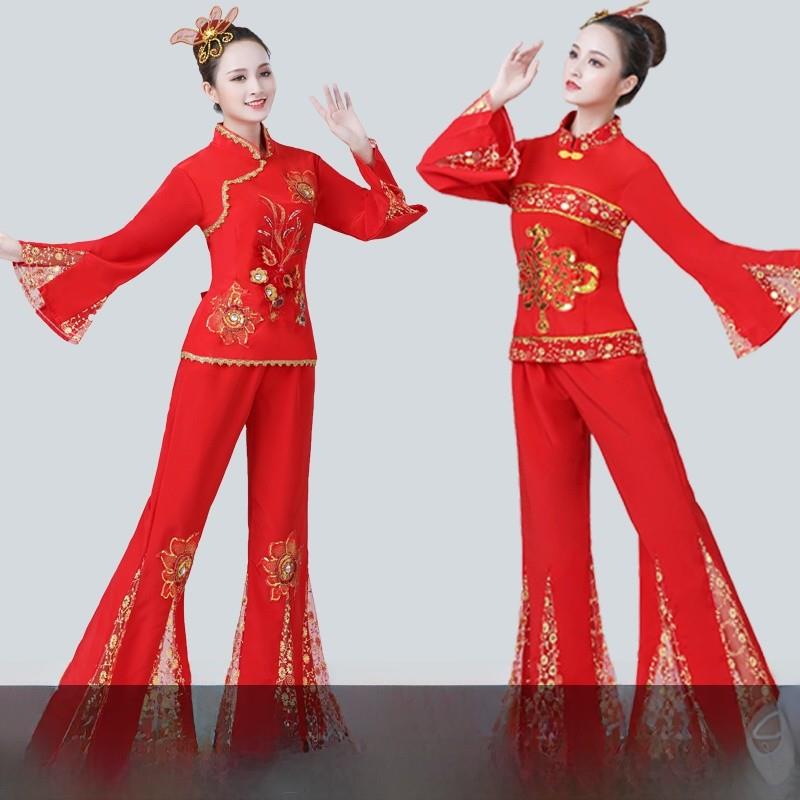 秧歌服女新款套装中老年扇子舞蹈演出服腰鼓队广场舞服装跳舞衣服
