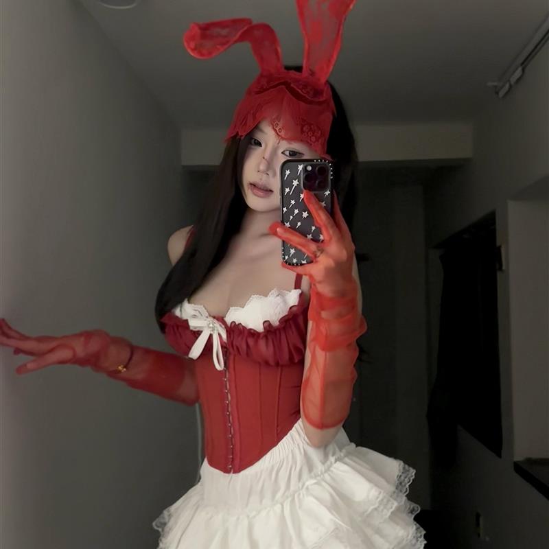 雪域天使*万圣节穿搭COS服小恶魔性感纯欲蓬蓬裙红色圣诞两件套装
