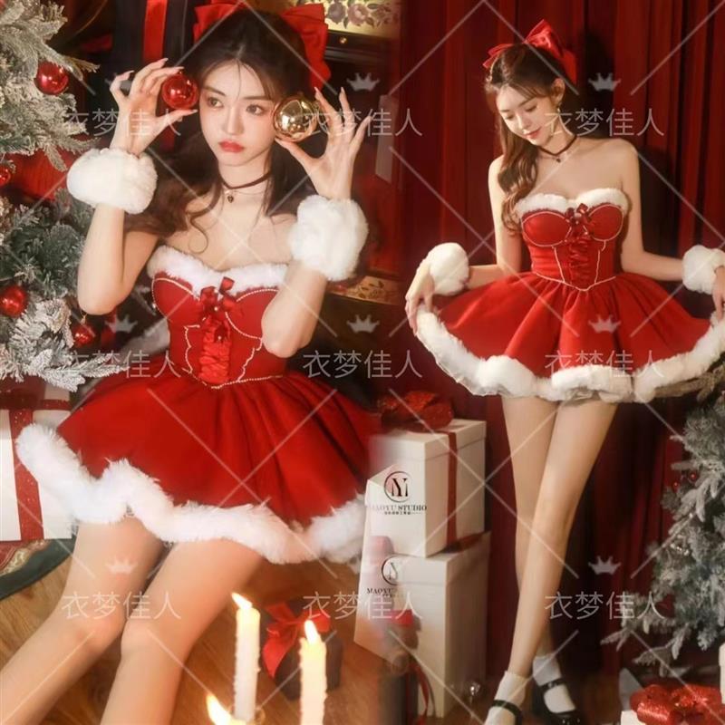 影楼秋冬新款圣诞节主题服装芭比公主公主风新年写真艺术照连衣裙