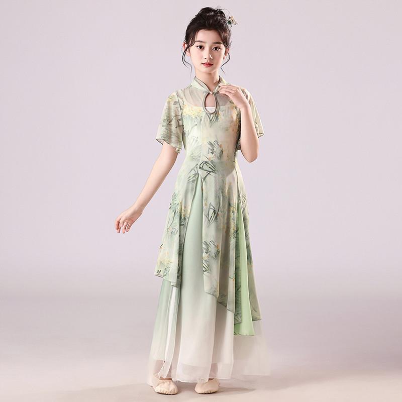 儿童古典舞服装身韵印花旗袍纱衣中国舞民族舞练功服舞蹈演出服
