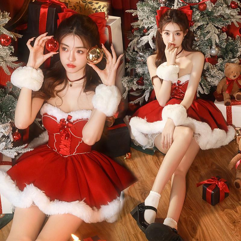 影楼秋冬新款圣诞节主题服装芭比公主裙圣诞新年写真艺术照连衣裙